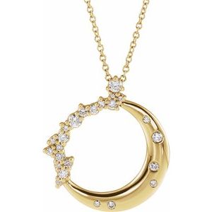 Ladies Natural Diamond Crescent Moon Necklace (I1, G-H) — 14K Yellow Gold