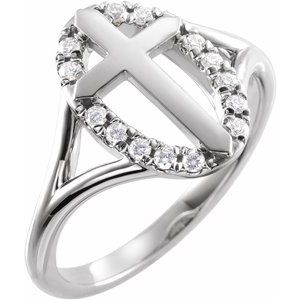 Ladies Natural Diamond French-Set Halo-Style Cross Ring (I1, G-H) — Sterling Silver