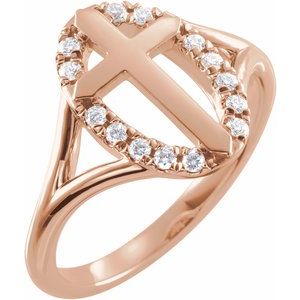 Ladies Natural Diamond French-Set Halo-Style Cross Ring (I1, G-H) — 14K Rose Gold