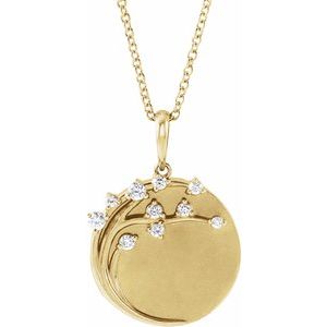 Ladies Natural Diamond Engravable Family Tree Necklace (I1, G-H) — 14K Yellow Gold