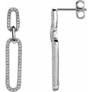 Ladies Natural Diamond Link Earrings — Sterling Silver