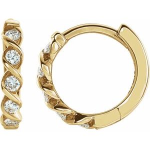 Ladies Natural Diamond 9 mm Hoop Earrings (I1, H+) — 14K Yellow Gold