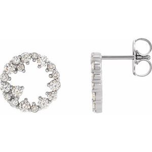 Ladies Natural Diamond Circle Earrings — 14K White Gold