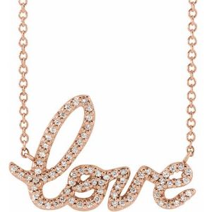 Ladies Natural Diamond Love Necklace (I1, G-H) — 14K Rose Gold