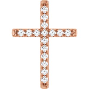Ladies Natural Diamond French-Set Cross Pendant (I1, G-H) — 14K Rose Gold