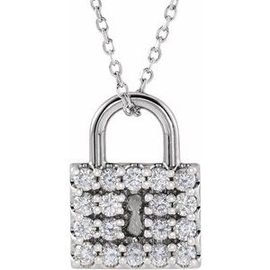 Ladies Natural Diamond Lock Necklace (I1, G-H) — 14K White Gold