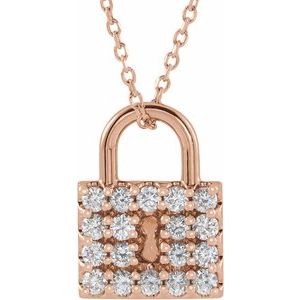 Ladies Natural Diamond Lock Necklace (I1, G-H) — 14K Rose Gold