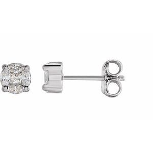 Ladies Natural Diamond Cluster Earrings — 14K White Gold
