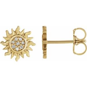 Ladies Natural Diamond Sun Earrings — 14K Yellow Gold