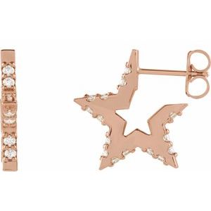 Ladies Natural Diamond Star Hoop Earrings (I1, G-H) — 14K Rose Gold
