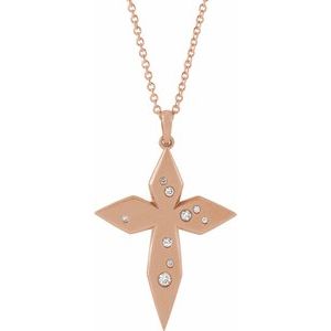 Ladies Natural Diamond Cross Necklace (I1, G-H) — 14K Rose Gold