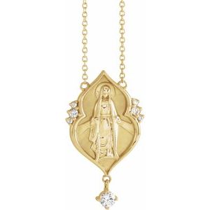 Ladies Natural Diamond Miraculous Mary Necklace (I1, G-H) — 14K Yellow Gold