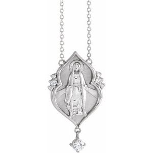 Ladies Natural Diamond Miraculous Mary Necklace (I1, G-H) — 14K White Gold
