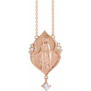 Ladies Natural Diamond Miraculous Mary Necklace (I1, G-H) — 14K Rose Gold