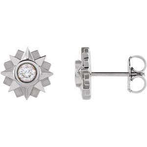 Ladies Natural Diamond Sun Earrings — 14K White Gold