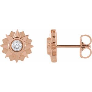 Ladies Natural Diamond Sun Earrings — 14K Rose Gold