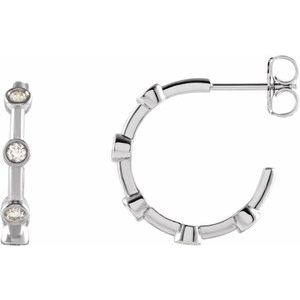 Ladies Natural Diamond Bezel-Set Hoop Earrings — Sterling Silver