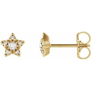 Ladies Natural Diamond Star Earrings — 14K Yellow Gold