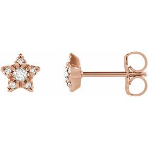 Ladies Natural Diamond Star Earrings — 14K Rose Gold