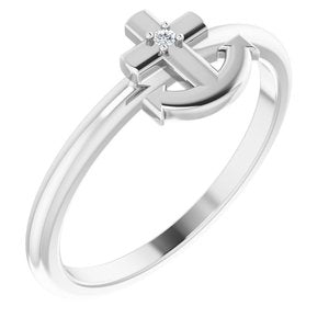 Ladies Natural Diamond Cross Anchor Ring (I1, G-H) — Sterling Silver