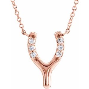 Ladies Natural Diamond Petite Wishbone Necklace (I1, G-H) — 14K Rose Gold