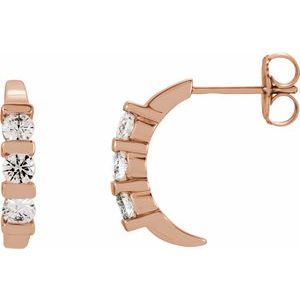 Ladies Natural Diamond J-Hoop Earrings (I1, G-H) — 14K Rose Gold