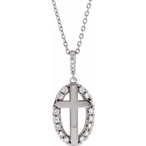 Ladies Natural Diamond Halo-Style Cross Necklace (I1, G-H) — 14K White Gold