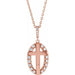 Ladies Natural Diamond Halo-Style Cross Necklace (I1, G-H) — 14K Rose Gold