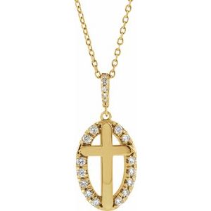 Ladies Natural Diamond Halo-Style Cross Necklace (I1, G-H) — 14K Yellow Gold
