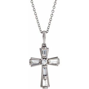 Ladies Natural Diamond Baguette Cross Necklace (Si2-Si3, Ghi, G-H) — Platinum