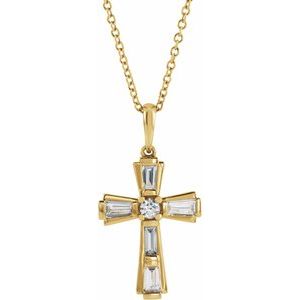 Ladies Natural Diamond Baguette Cross Necklace (Si2-Si3, I1, Ghi, G-H) — 14K Yellow Gold