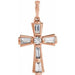 Ladies Natural Diamond Baguette Cross Pendant (Si2-Si3, I1, Ghi, G-H) — 14K Rose Gold