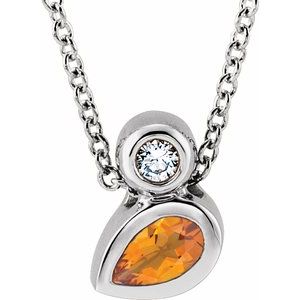 Ladies 5x3 mm Oval Natural Citrine Natural Diamond Necklace (I1, G-H) — Sterling Silver
