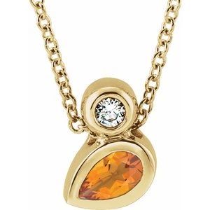 Ladies 5x3 mm Oval Natural Citrine Natural Diamond Necklace (I1, G-H) — 14K Yellow Gold