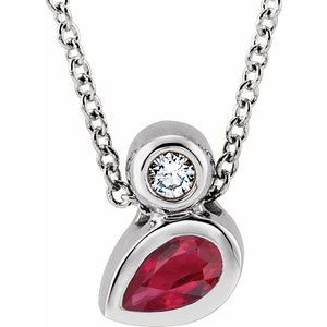 Ladies 5x3 mm Pear Natural Ruby Natural Diamond Necklace (Si2-Si3, G-H) — Platinum