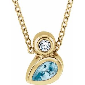 Ladies 5x3 mm Pear Natural Blue Zircon Natural Diamond Necklace (I1, G-H) — 14K Yellow Gold