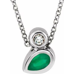 Ladies 5x3 mm Pear Natural Emerald Natural Diamond Necklace (Si2-Si3, G-H) — Platinum