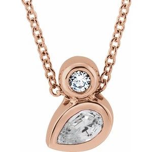 Ladies 5x3 mm Pear Natural White Sapphire Natural Diamond Necklace (I1, G-H) — 14K Rose Gold