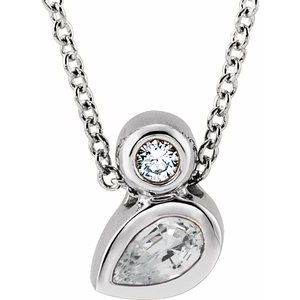 Ladies 5x3 mm Pear Natural White Sapphire Natural Diamond Necklace (Si2-Si3, G-H) — Platinum