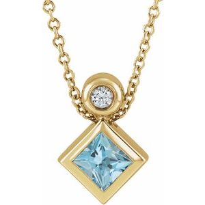 Ladies 5x3 mm Pear Natural Aquamarine Natural Diamond Necklace (I1, G-H) — 14K Yellow Gold