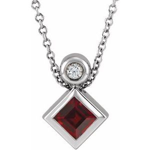 Ladies 4x4 mm Square Natural Mozambique Garnet Natural Diamond Necklace (Si2-Si3, G-H) — Platinum