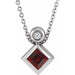 Ladies 4x4 mm Square Natural Mozambique Garnet Natural Diamond Necklace (Si2-Si3, G-H) — Platinum