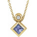 Ladies 4x4 mm Square Natural Tanzanite Natural Diamond Necklace (I1, G-H) — 14K Yellow Gold