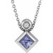 Ladies 4x4 mm Square Natural Tanzanite Natural Diamond Necklace (Si2-Si3, G-H) — Platinum