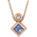Ladies 4x4 mm Square Natural Tanzanite Natural Diamond Necklace (I1, G-H) — 14K Rose Gold
