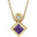 Ladies 5x3 mm Pear Natural Amethyst Natural Diamond Necklace (I1, G-H) — 14K Yellow Gold