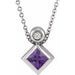 Ladies 4x4 mm Square Natural Amethyst Natural Diamond Necklace (Si2-Si3, G-H) — Platinum