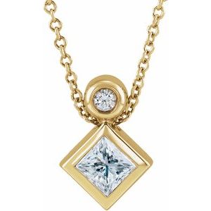 Ladies 5x3 mm Pear Natural White Sapphire Natural Diamond Necklace (I1, G-H) — 14K Yellow Gold