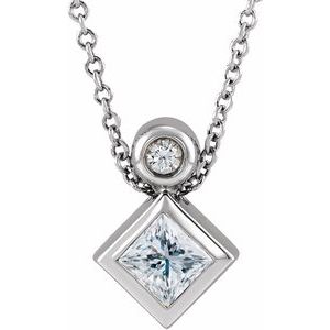 Ladies 5x3 mm Pear Natural White Sapphire Natural Diamond Necklace (I1, G-H) — Sterling Silver