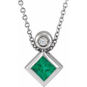 Ladies 5x3 mm Pear Natural Emerald Natural Diamond Necklace (I1, G-H) — Sterling Silver